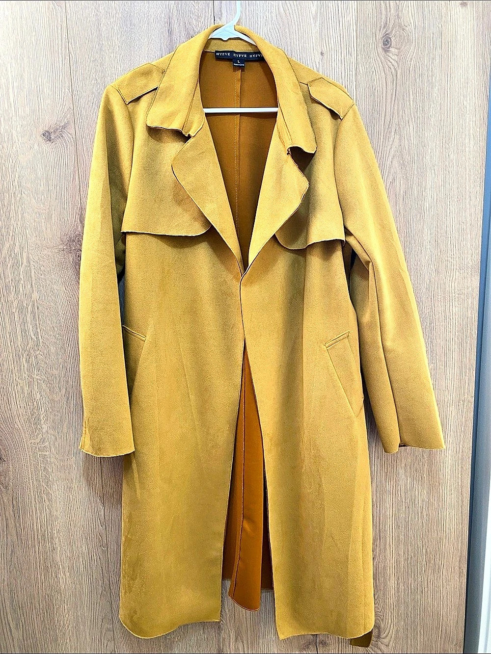 HYFVE Yellow Faux Suede Trench Coat Like New